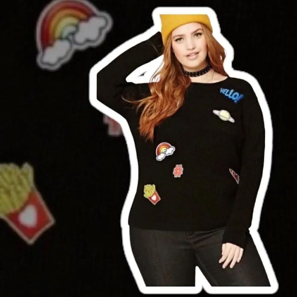 Womens Forever 21 Hello Patches Retro Throwback Patch Knit Sweater - Sz S